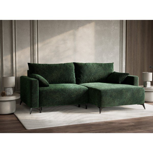 Tamsiai žalios spalvos sulankstoma/su sandėliavimo vieta kampinė sofa iš šenilinio audinio (su dešiniuoju kampu/su gultu) Leon – Maison de Rêve-image-4