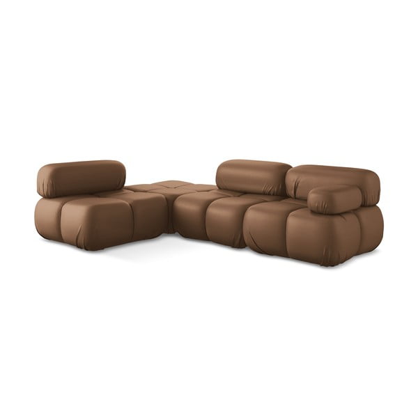 Rudos spalvos iš dirbtinės odos modulinė kampinė sofa (su kairiuoju kampu) Lokua – Makamii-image-3