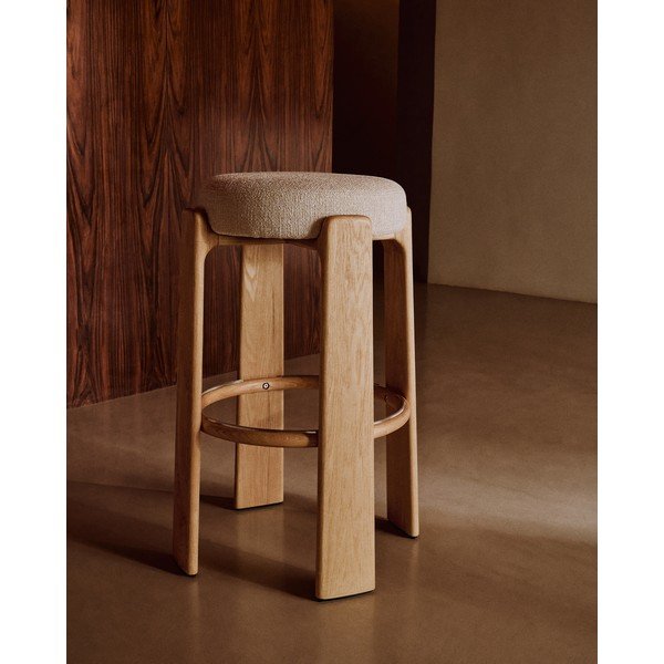 Smėlio spalvos/šviesios natūralios spalvos iš uosio masyvo baro taburetė (sėdynės aukštis 75 cm) Granite – Kave Home-image-1