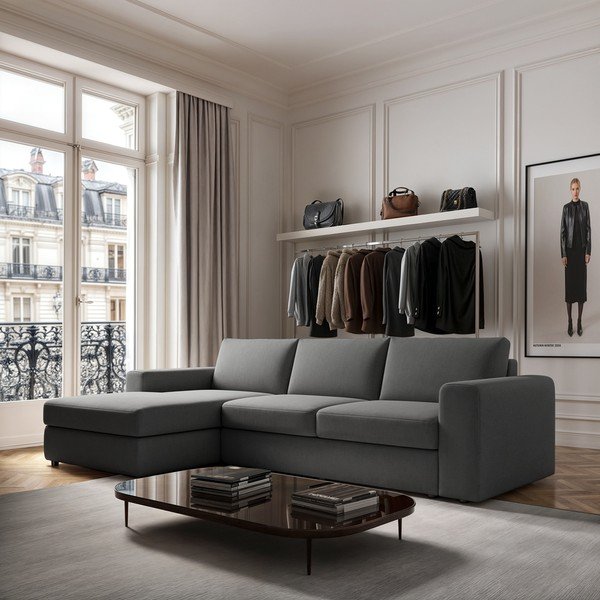 Pilkos spalvos kampinė sofa (su kairiuoju kampu/su gultu) Baga – Rodier-image-1