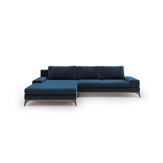 Tamsiai mėlyna kampinė sofa-lova su aksomo apmušalais Windsor & Co Sofas Astre, kairysis kampas