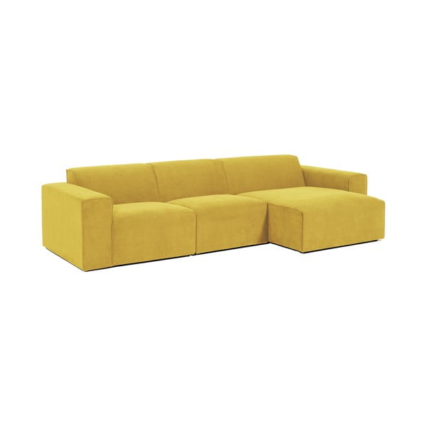 Geltonos spalvos aksominė kampinė modulinė sofa Scandic Sting, dešinysis kampas-image-2