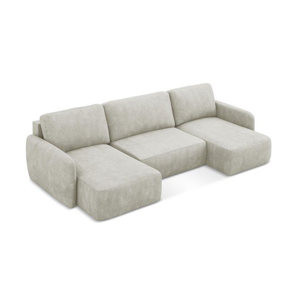 Kreminės spalvos iš šenilinio audinio sulankstoma/su sandėliavimo vieta kampinė sofa („U“ formos) Lilo – Makamii-image-4