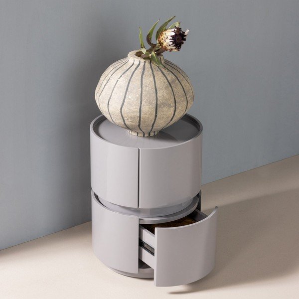 Šviesiai pilkos spalvos blizgus naktinis staliukas Lunex – WOOOD-image-1