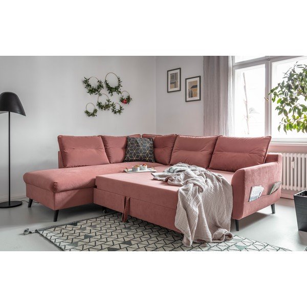 Rožinės spalvos aksominė kampinė sofa Miuform Stylish Stan L, kairysis kampas-image-4