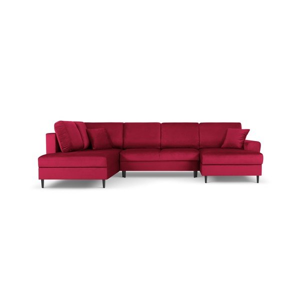 Raudonos spalvos iš velveto sulankstoma/su sandėliavimo vieta kampinė sofa (su kairiuoju kampu/„U“ formos) Kyoto – Cosmopolitan Design