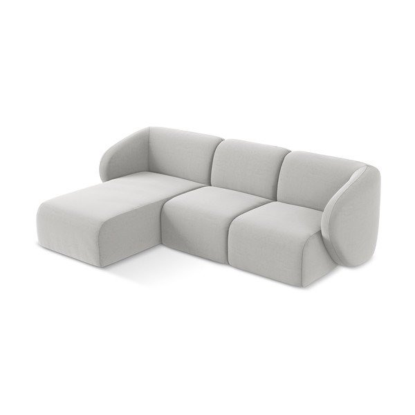 Šviesiai pilkos spalvos kampinė sofa iš velveto (su kairiuoju kampu/su gultu) Lani – Makamii-image-2