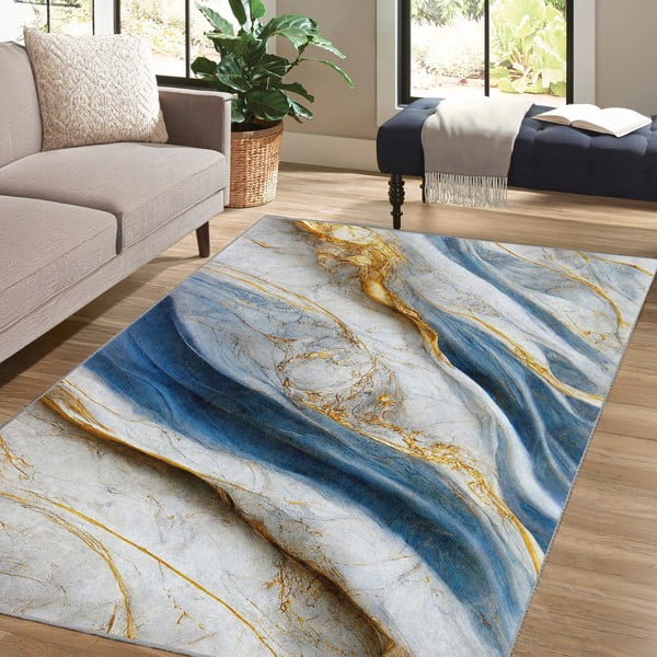 Skalbiamas kilimas mėlynos spalvos 80x150 cm Golden Spill – Mila Home-image-4