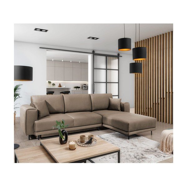 Šviesiai rudos spalvos iš velveto sulankstoma/su sandėliavimo vieta kampinė sofa (su dešiniuoju kampu/su gultu) Dalia – ELTAP-image-4