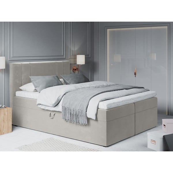 Smėlio spalvos aksominė dvigulė lova Mazzini Beds Afra, 200 x 200 cm-image-1