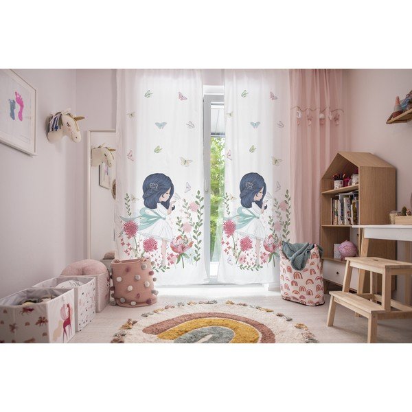 Baltos spalvos iš satino medvilnės vaikiška užuolaida 110x250 cm Flowers Around Me – Butter Kings-image-1