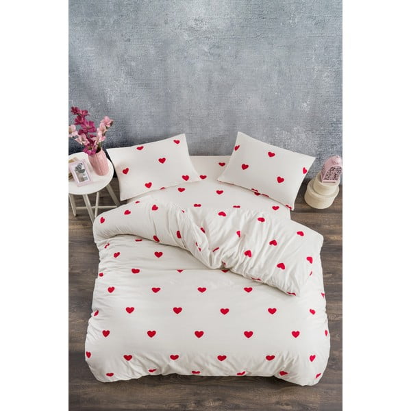 Iš ranforce medvilnės dvigulė/itin ilga patalynė kreminės spalvos su paklode/4 dalių 200x220 cm Mini Hearts – Mila Home