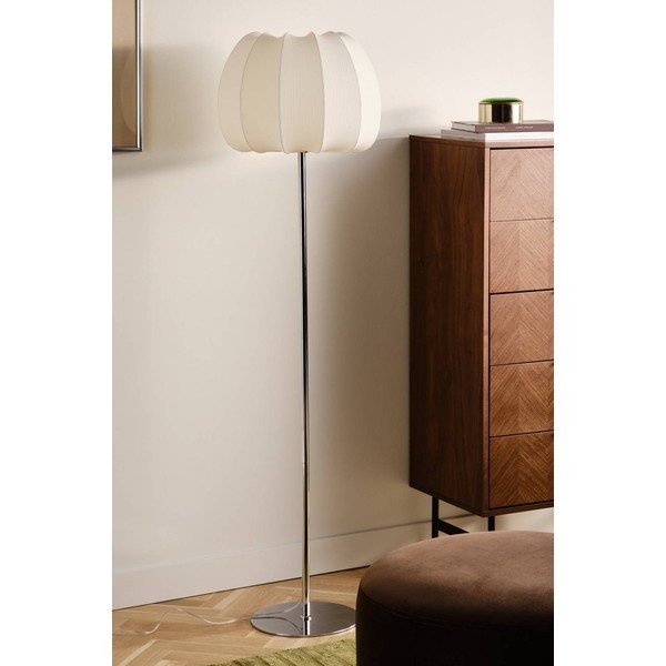 Baltos spalvos/blizgios sidabrinės spalvos iš tekstilės pastatomas šviestuvas (aukštis 150 cm) Pion – Jotex-image-2