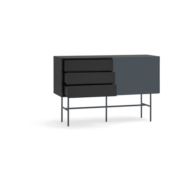 Žema šoninė spintelė juodos spalvos/antracito spalvos su stumdomomis durimis 140x91 cm Nube – Teulat-image-4
