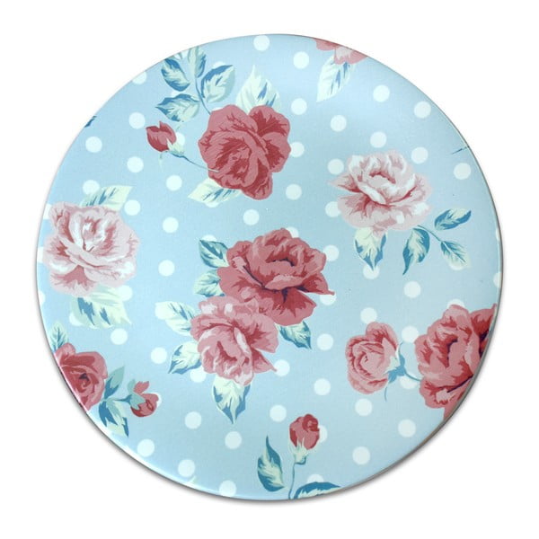 Šviesiai mėlyna keraminė lėkštė "Roses", ⌀ 26 cm