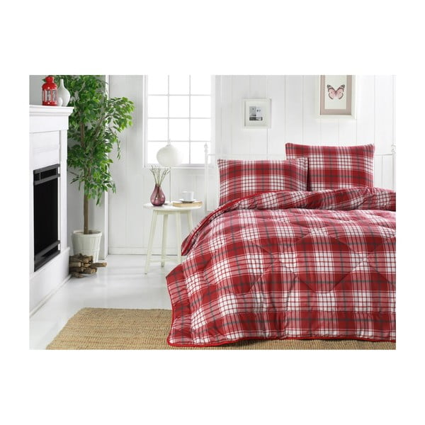 Raudonai ir baltai dygsniuotas lovos užtiesalas "Country Harmony", 195 x 215 cm