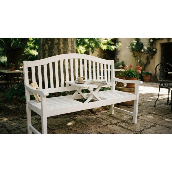 Medžio masyvo sodo suoliukas baltos spalvos Singapore – Garden Pleasure-image-1