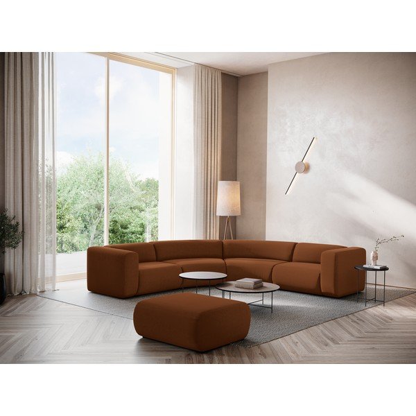Oranžinės spalvos/rudos spalvos iš velveto kampinė sofa Ekahi – Makamii-image-1