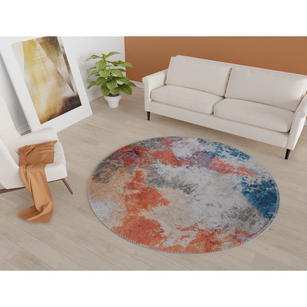 Skalbiamas apvalios formos kilimas mėlynos spalvos/oranžinės spalvos ø 120 cm – Vitaus-image-1