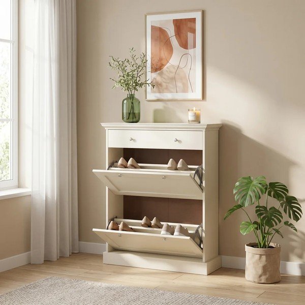 Smėlio spalvos matinis atlenkiama spintelė batams 80x105x30 cm Binz – Støraa-image-2