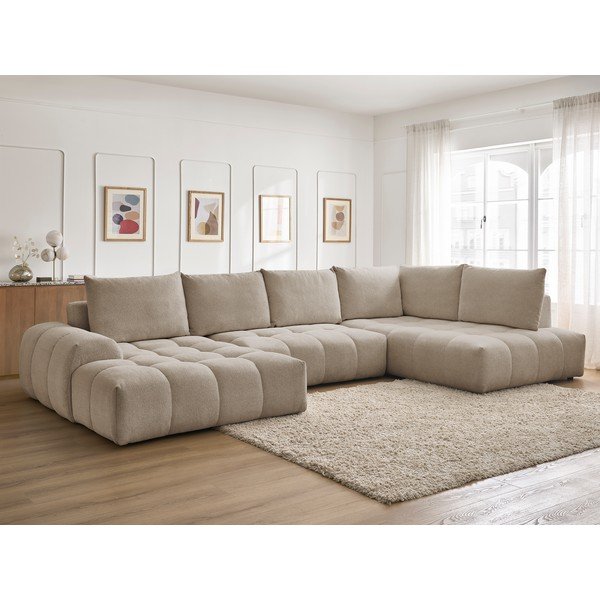 Taupe spalvos iš šenilinio audinio sulankstoma/su sandėliavimo vieta kampinė sofa (su dešiniuoju kampu/„U“ formos) Everest – Bobochic Paris-image-1