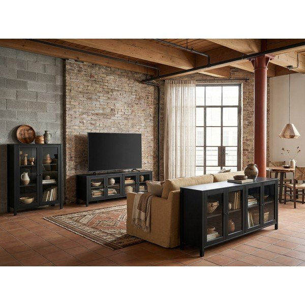 Juodos spalvos iš pušies masyvo TV spintelė 150x50x40 cm Alessandra – Marckeric-image-4
