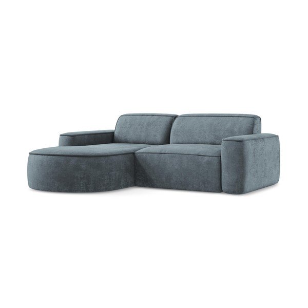 Pilkai mėlynos spalvos iš šenilinio audinio kampinė sofa (su kairiuoju kampu/su gultu) Omao – Makamii-image-3