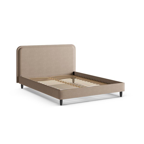 Pilkai smėlinės spalvos dvigulė lova audiniu dengta su lovos grotelėmis 140x200 cm Aveline – Micadoni -image-2