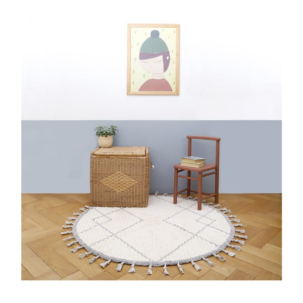 Baltas ir pilkas medvilninis rankų darbo kilimas Nattiot Come, ø 120 cm-image-2