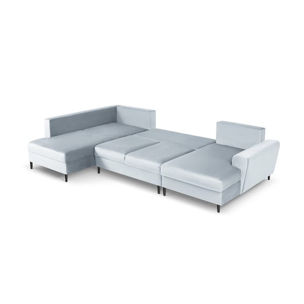 Šviesiai mėlynos spalvos iš velveto sulankstoma/su sandėliavimo vieta kampinė sofa (su kairiuoju kampu/„U“ formos) Kyoto – Cosmopolitan Design-image-2