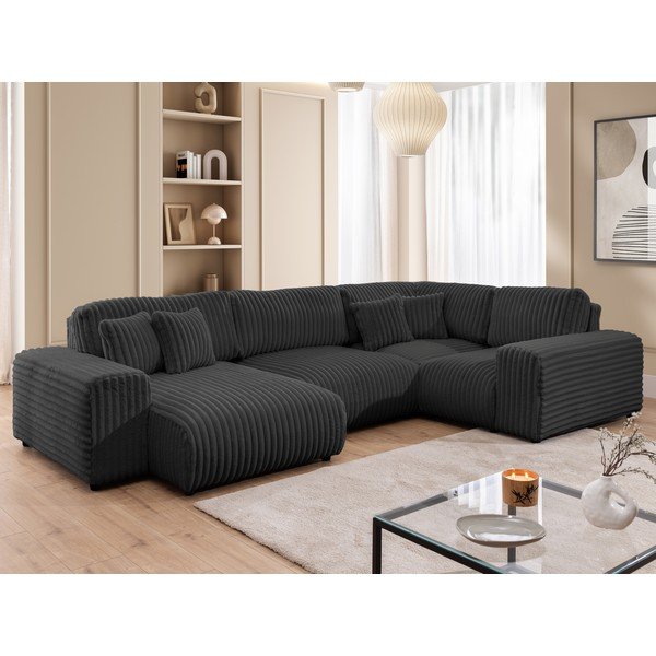 Tamsiai pilkos spalvos kampinė sofa iš kordinio velveto (su dešiniuoju kampu/„U“ formos) Justin – Ropez-image-4