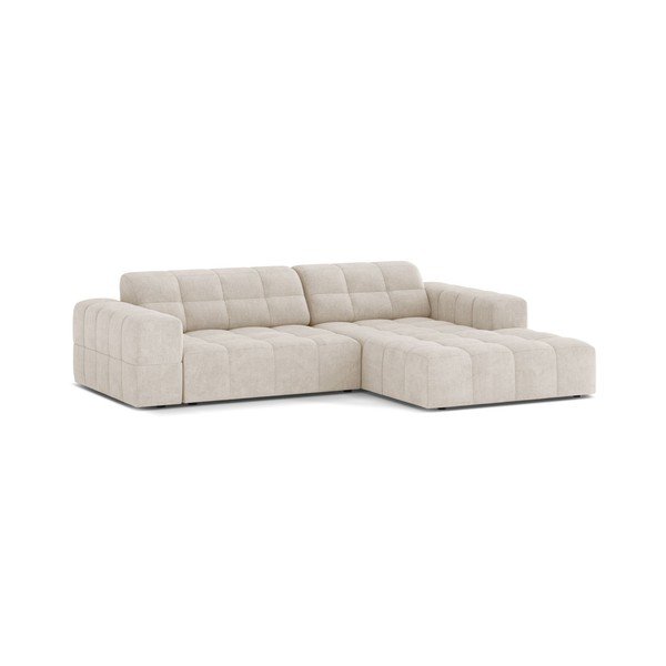 Kreminės spalvos kampinė sofa iš šenilinio audinio (su dešiniuoju kampu/su gultu) Chicago – Cosmopolitan Design-image-1