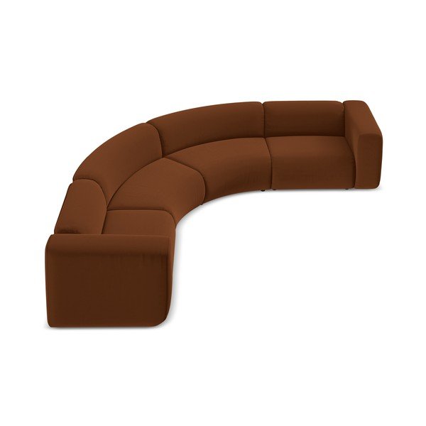 Oranžinės spalvos/rudos spalvos iš velveto kampinė sofa Ekahi – Makamii-image-4