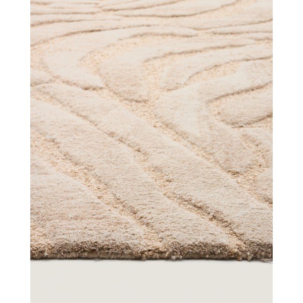 Rankų darbo smėlio spalvos iš vilnos mišinio kilimas 200x300 cm Tribet – Kave Home-image-3
