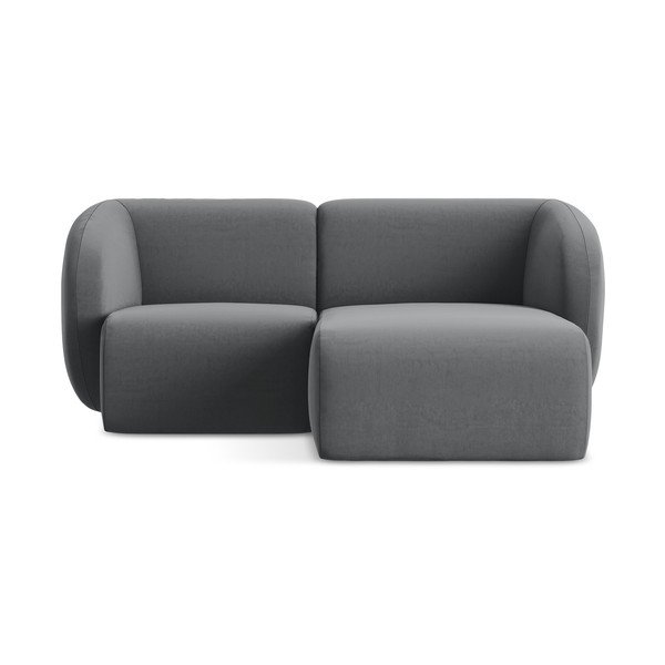 Pilkos spalvos kampinė sofa iš velveto (su dešiniuoju kampu/su gultu) Lani – Makamii