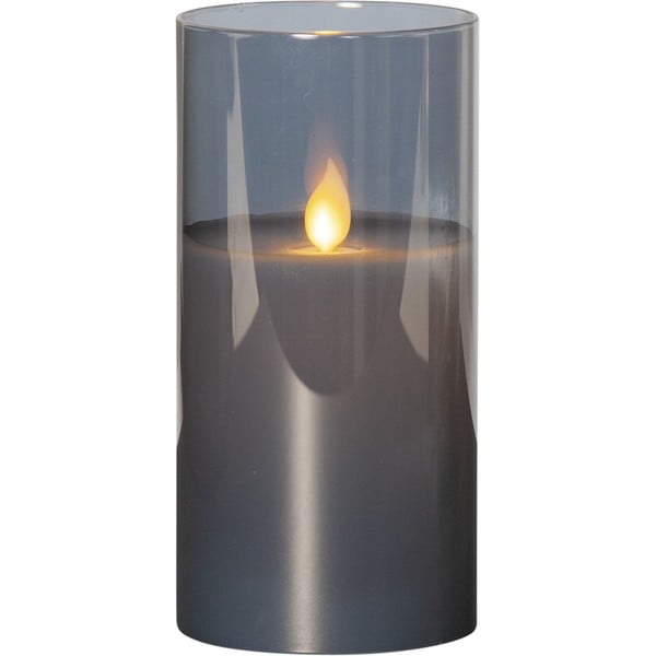 Pilka LED vaško žvakė stiklinėje Star Trading M-Twinkle, aukštis 15 cm