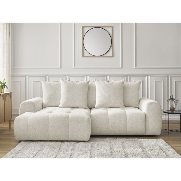 Baltos spalvos sulankstoma/su sandėliavimo vieta kampinė sofa iš šenilinio audinio (su kairiuoju kampu/su gultu) Roxelane – Bobochic Paris-image-1