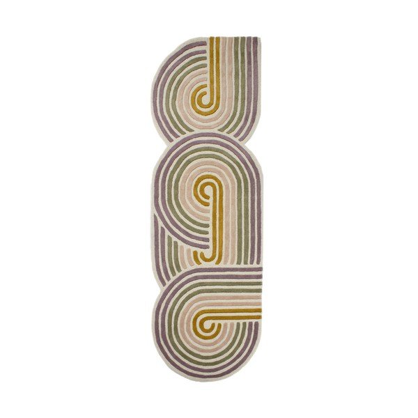 Rankų darbo žalios spalvos iš vilnos kilimas 80x300 cm Spiral Shaped  – Flair Rugs