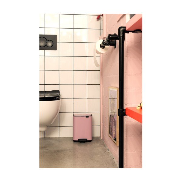 Rožinės spalvos iš plieno šiukšliadėžė su pedalu 7 l Bo – Brabantia-image-1