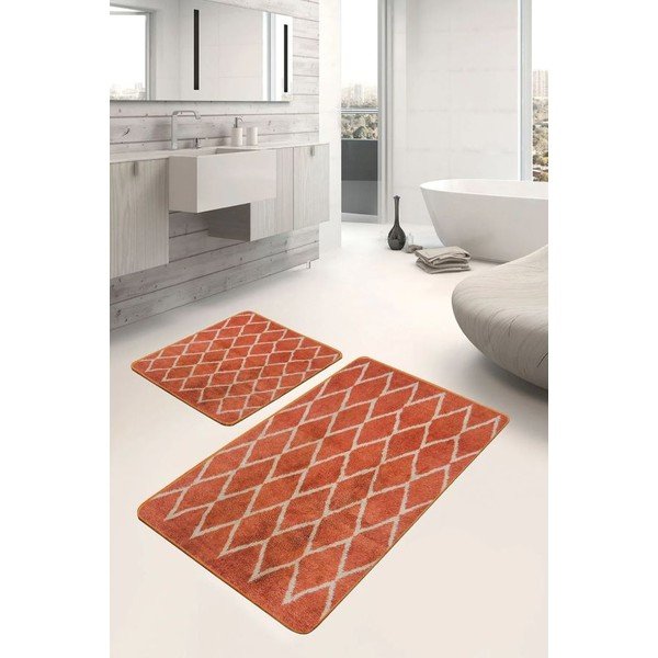 Terakotos spalvos iš velveto vonios kilimėliai 2 vnt. 60x100 cm – Mila Home-image-3