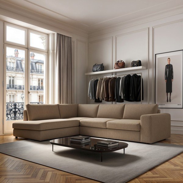 Šviesiai rudos spalvos iš velveto kampinė sofa (su kairiuoju kampu/„L“ formos) Baga – Rodier-image-1