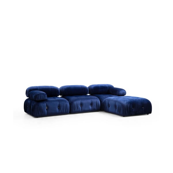 Iš velveto kampinė sofa tamsiai mėlynos spalvos (kintama) Bubble – Artie