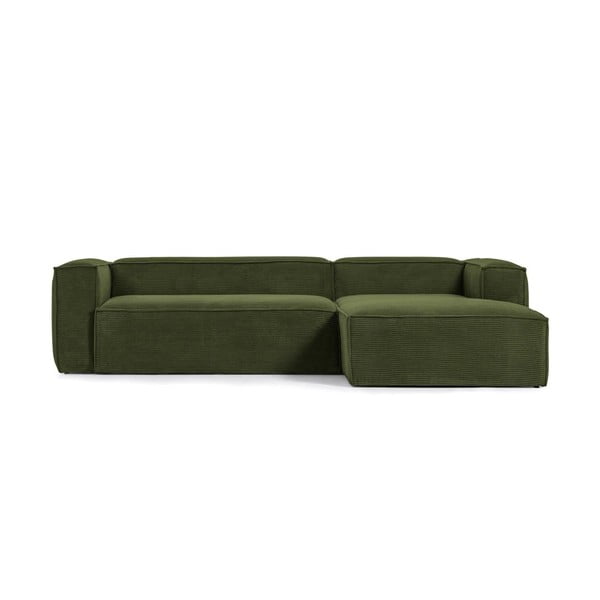 Iš kordinio velveto kampinė sofa žalios spalvos (su dešiniuoju kampu) Blok – Kave Home