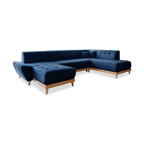 Tamsiai mėlyna sofa-lova U formos Miuform Dazzling Daisy, dešinysis kampas