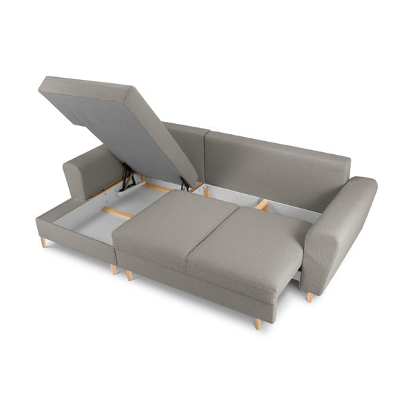 Šviesiai pilkos spalvos iš boucle sulankstoma/su sandėliavimo vieta kampinė sofa (su kairiuoju kampu/su gultu) Kyoto – Cosmopolitan Design-image-3