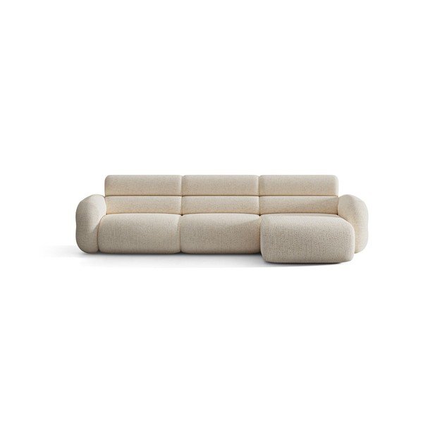 Kreminės spalvos kampinė sofa iš šenilinio audinio (su dešiniuoju kampu/su gultu) Neo – Micadoni -image-1