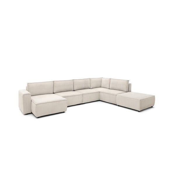 Kampinė sofa kreminės spalvos iš kordinio velveto (su dešiniuoju kampu/„U“ formos) Nihad modular – Bobochic Paris-image-3