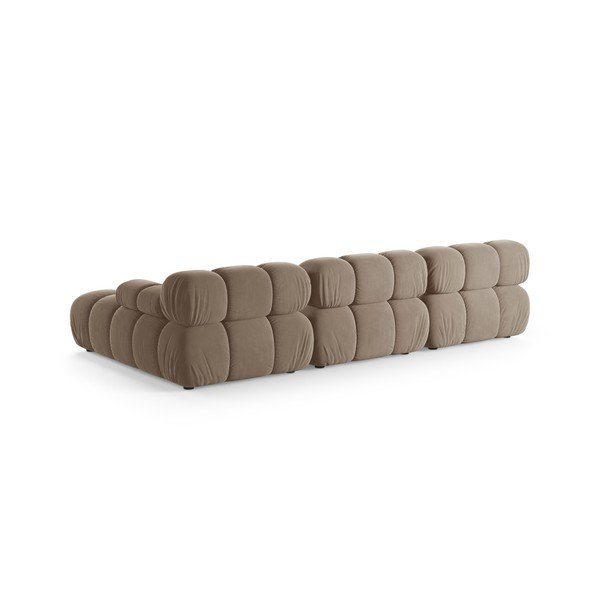 Smėlio spalvos modulinė kampinė sofa iš velveto (su dešiniuoju kampu/su gultu) – Micadoni -image-3
