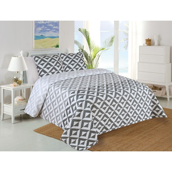 Dygsniuotas lovatiesės ir pagalvės užvalkalų rinkinys baltos spalvos/pilkos spalvos 220x240 cm Casilla – My House