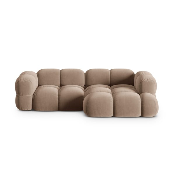 Rudos spalvos iš velveto kampinė sofa (su dešiniuoju kampu/su gultu) Loretto – Cosmopolitan Design